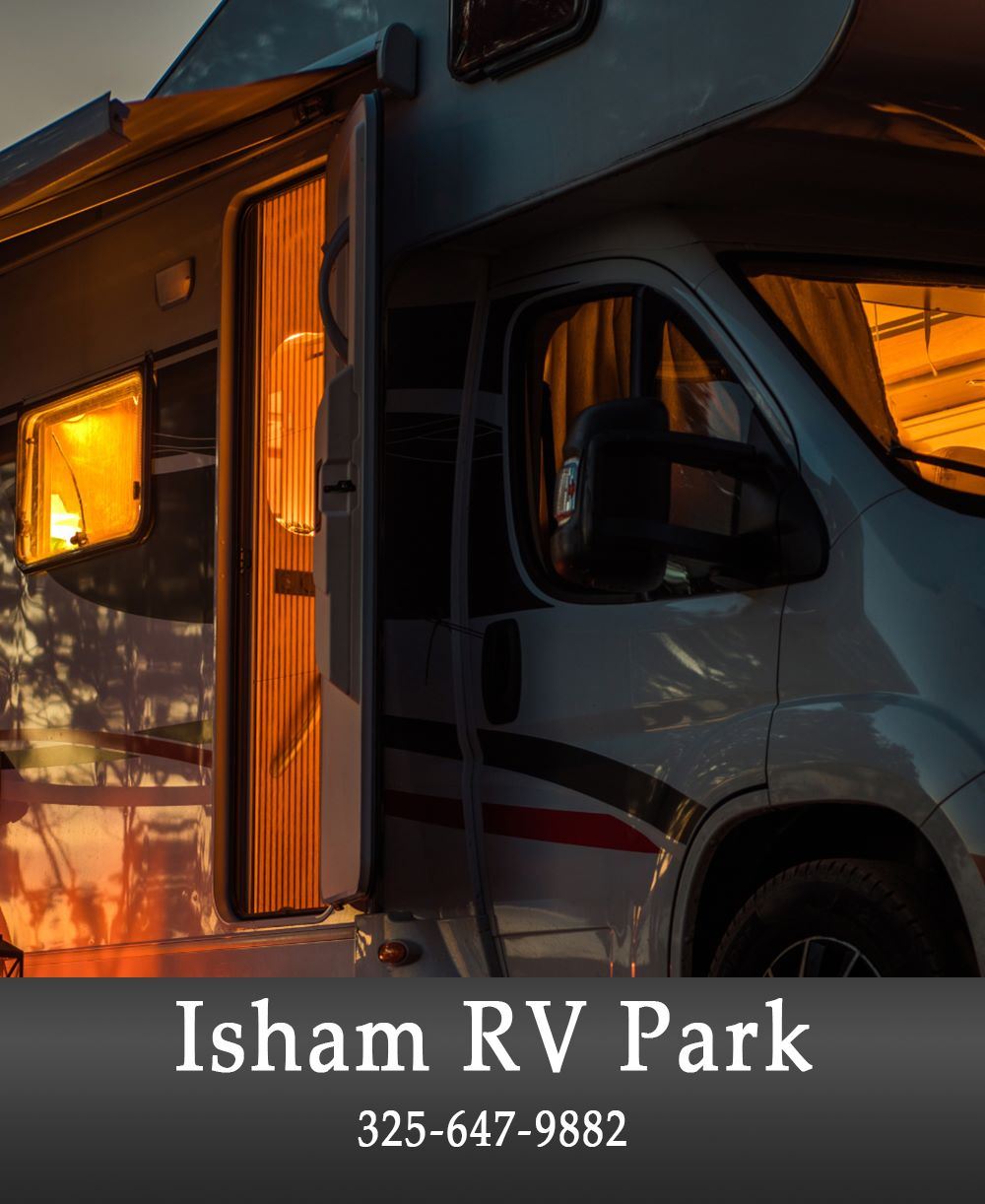 Image of an RV with Business Information Listed Below