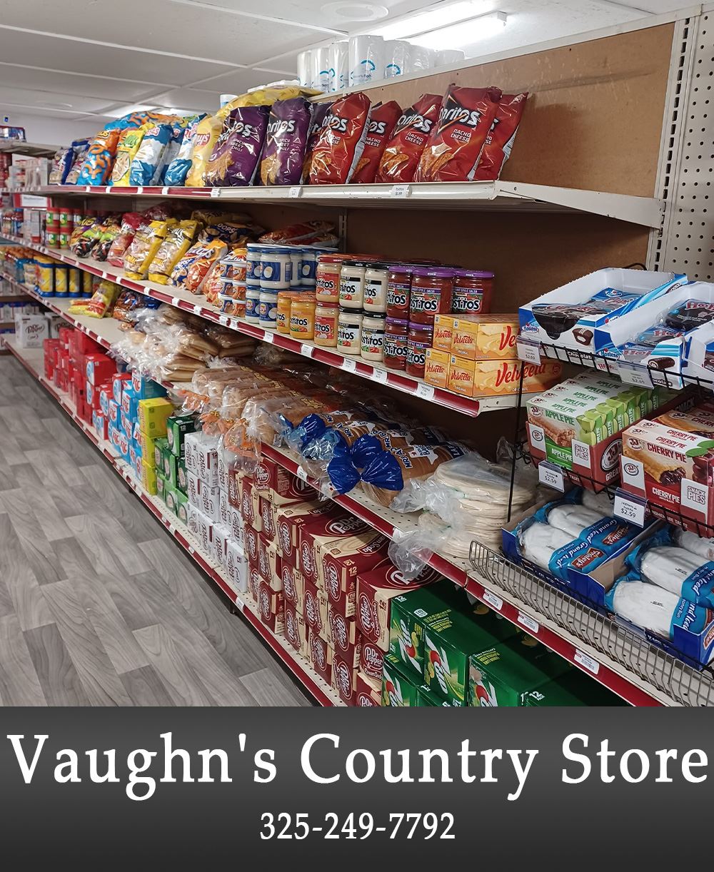 Image of Food on Shelves at a Store with Business Information Below