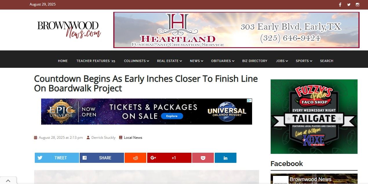 Image of a Screenshot of an Article about the Early Boardwalk Sign