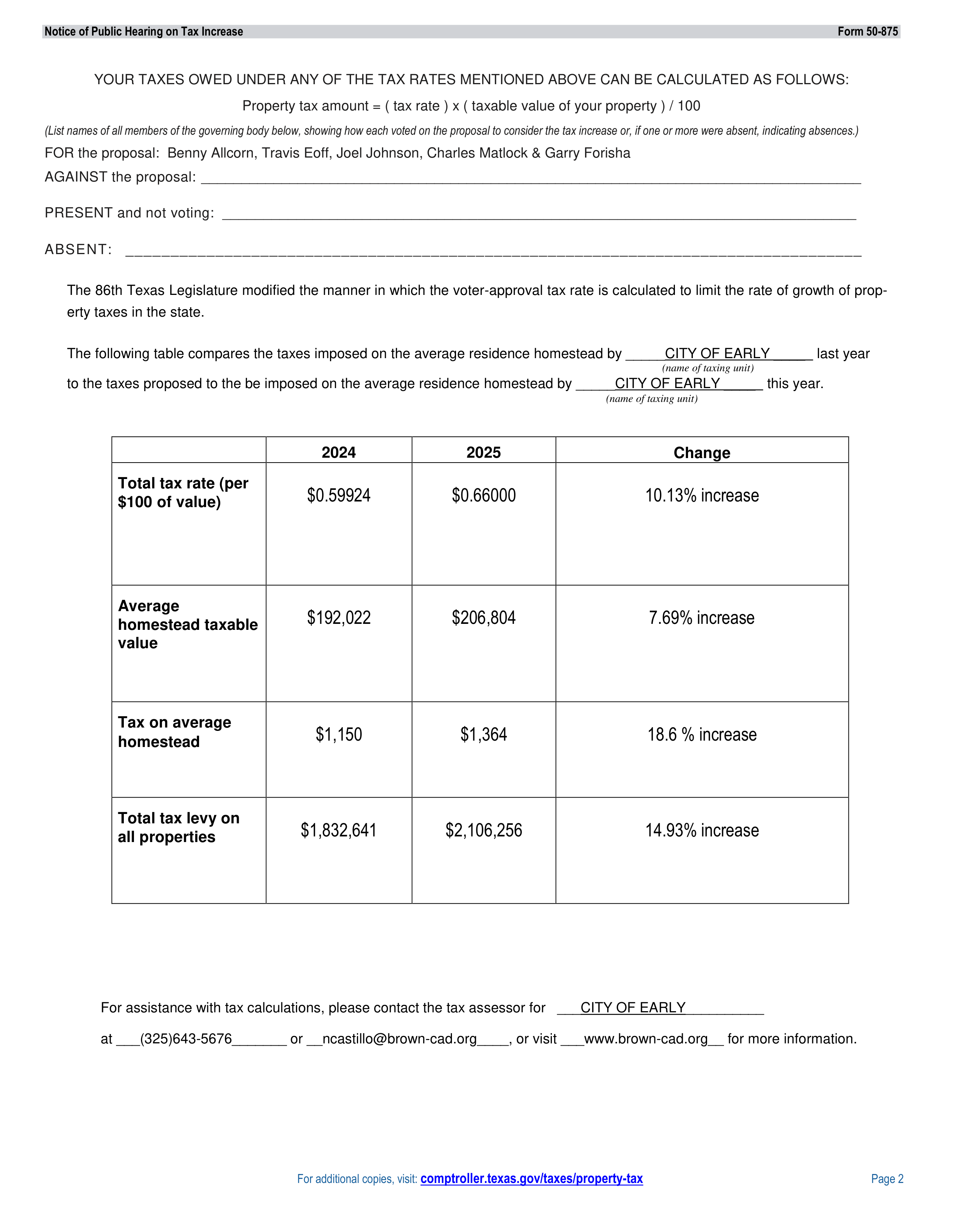 Tax Rate Notice Page 2